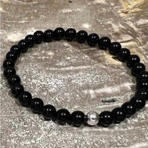 Onyx 925 New Natural Stone Beaded Stretchy Bracelet 6mm in 19cm